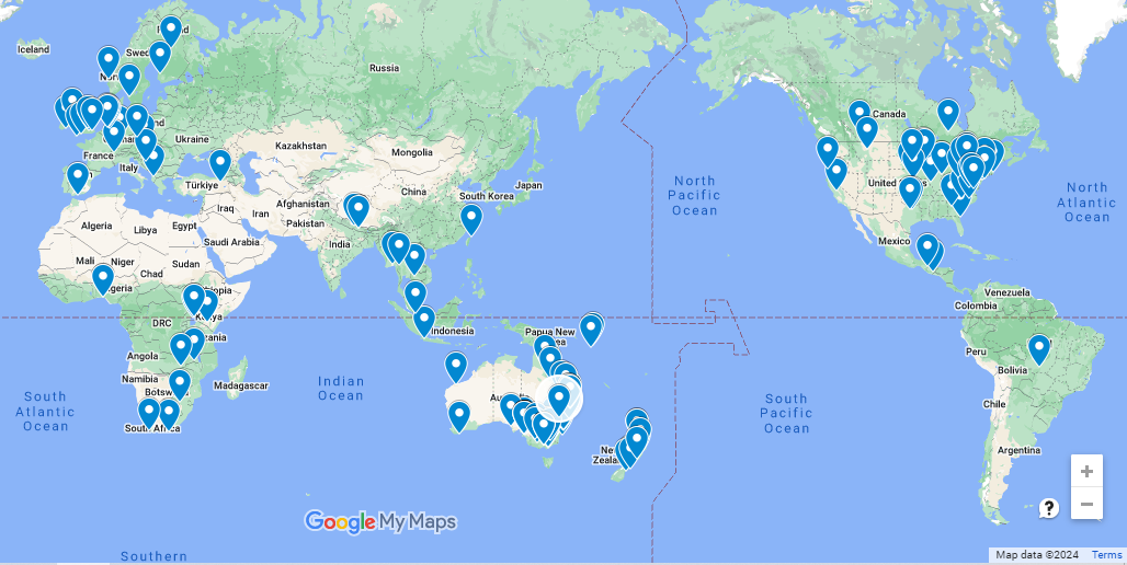 Map of people around the world who were interested in coming to a Christian Singles Retreat in 2021.